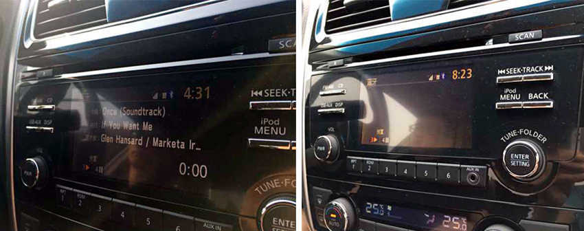 iPhone 與 T1 在播放音樂時車載屏幕的不同表現